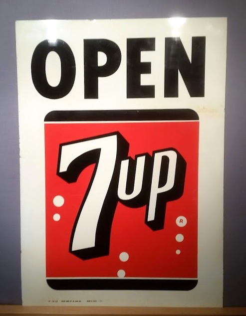 Vintage Antique Large 1960s 7UP Open Tin Litho Advertising Sign